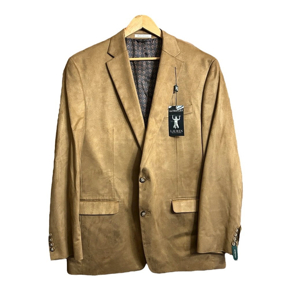 NWT LAUREN RALPH LAUREN Men’s Faux Suede Sport Coat Blazer in Tan/Brown 44L - Picture 2 of 13